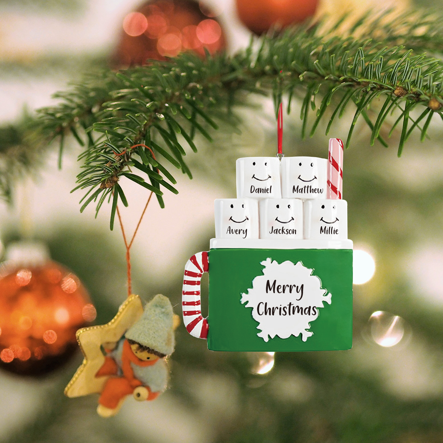 5 Names - Personalised Xmas Ornament Custom Name & Text Christmas Tree Wooden Decor Gift for Family Friends-Jessemade AU