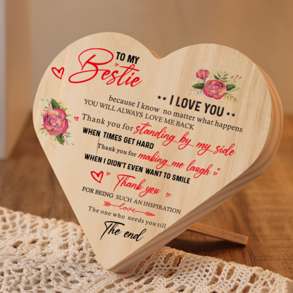 To My Bestie Rose Wooden Heart Keepsake Desktop Ornament "Thank you for standing by my side" Friendship Gifts-Jessemade AU
