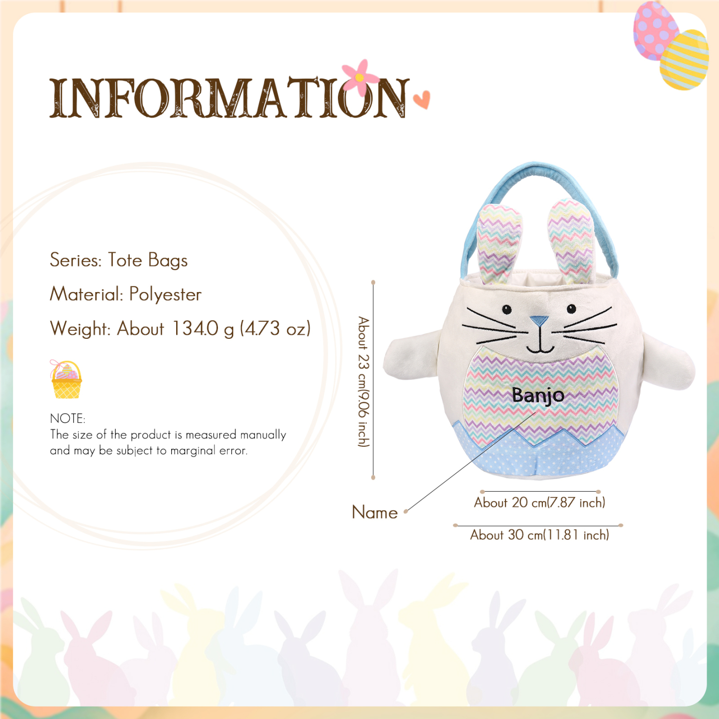 Personalised Bunny Tote Bag Customised with Name Bunny Bucket Bag Easter Gifts-Jessemade AU