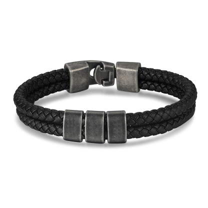 Personalised Retro Men Leather Bracelet with 3 Names Beaded Wrap Bracelet-Jessemade AU