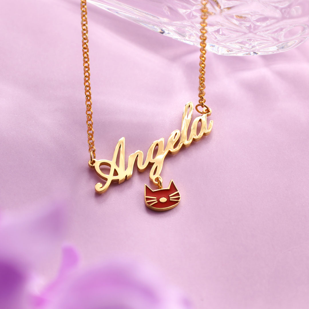 Personalised Cat Necklace Custom 1 Name Necklace Gift For Women-Jessemade AU