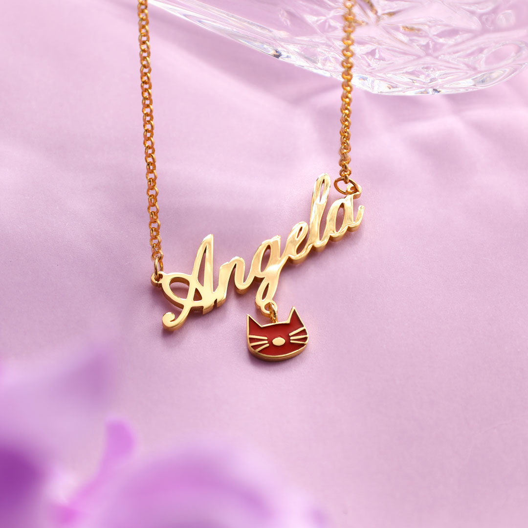 Personalised Cat Necklace Custom 1 Name Necklace Gift For Women-Jessemade AU