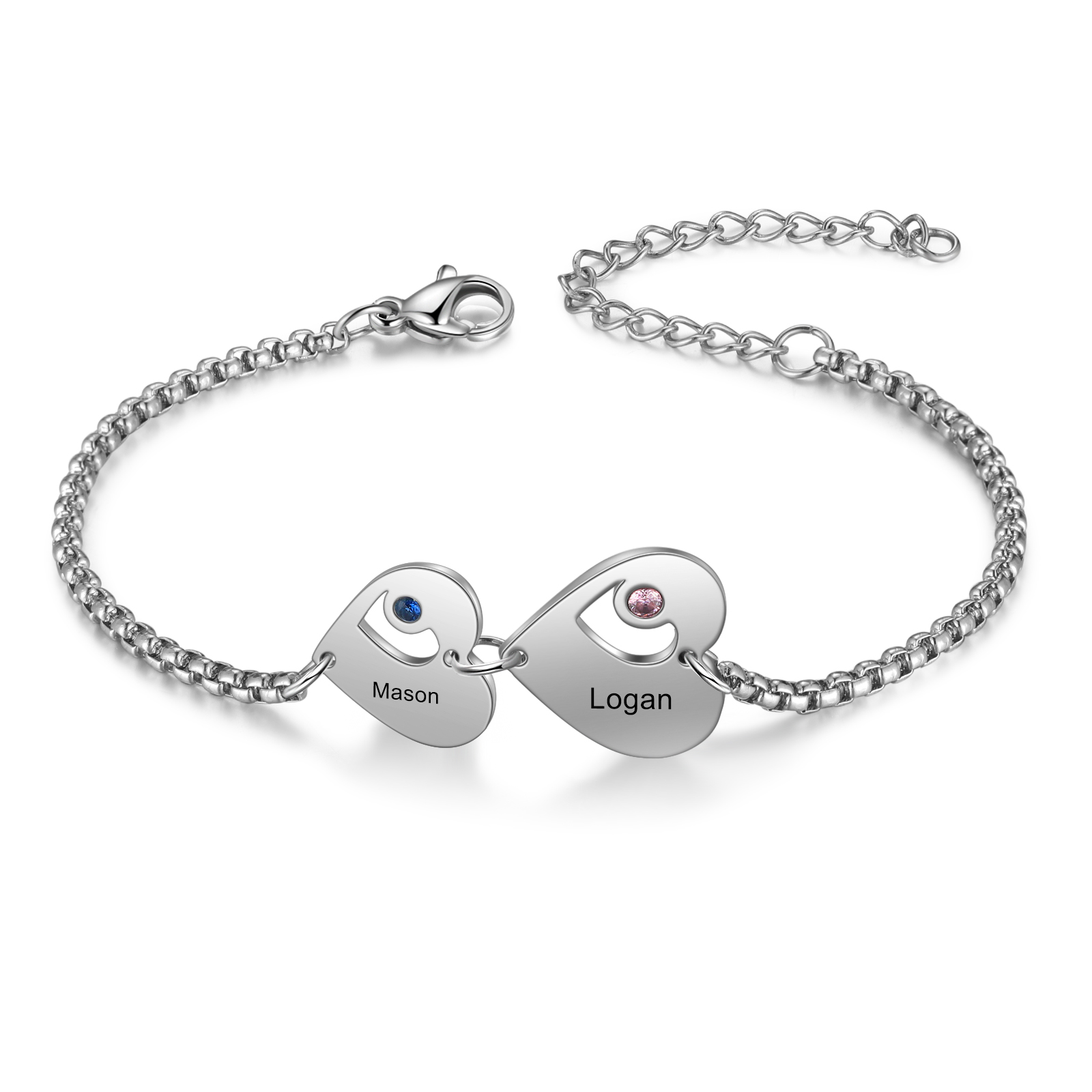 Personalised Heart Bracelet with Birthstones Custom 2 Names Family Bracelet Gifts for Her-Jessemade AU