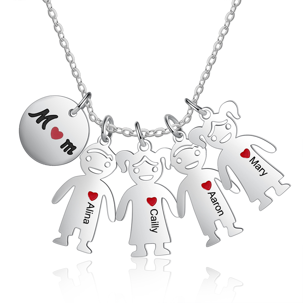 Personalised 4 Kids Charm Necklace Engraved Names Gift For Mother-Jessemade AU