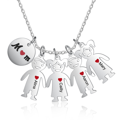 Personalised 4 Kids Charm Necklace Engraved Names Gift For Mother-Jessemade AU