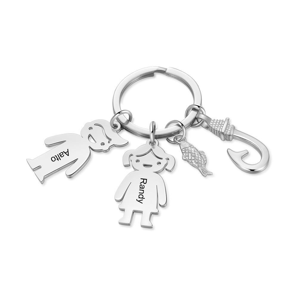 Personalised Kids Charm Keychain Engraved 2 Names Keychain Gifts For Dad-Jessemade AU