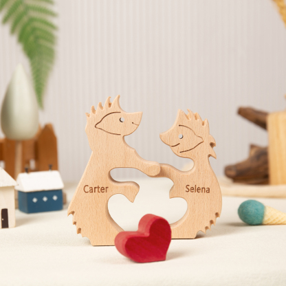 Personalised Wooden Animal Puzzle Custom 2 Names Puzzle Bear Hedgehog Elephant Hug Ornament Gifts for Family Couple-Jessemade AU
