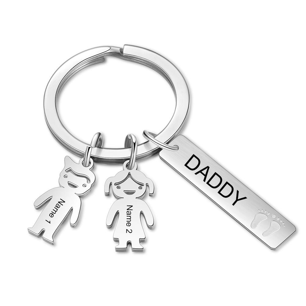 Personalised Kids Charm Keychain Engraved 2 Names Key Chain Gifts For Dad-Jessemade AU