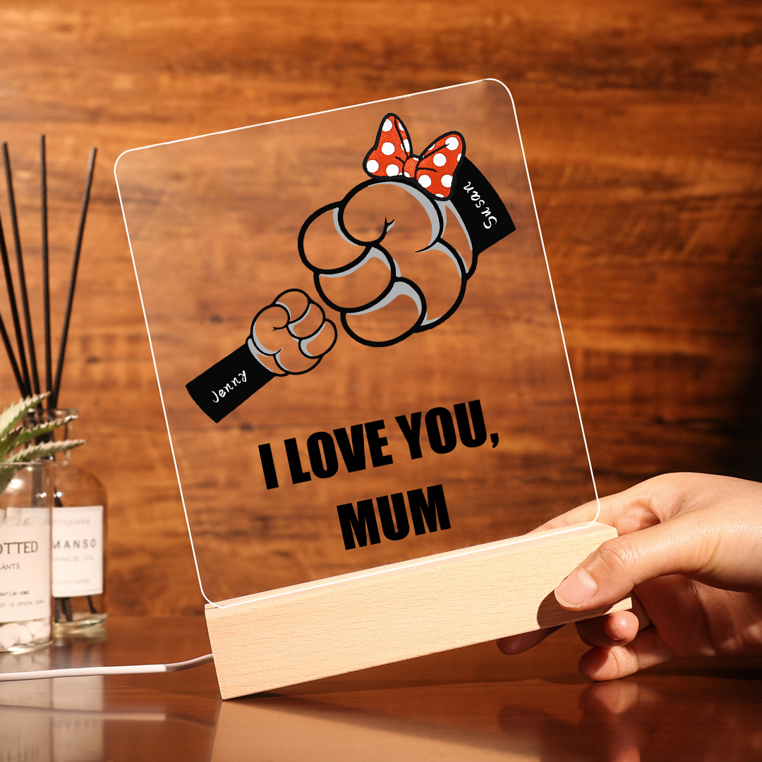 2 Names - Personalised Acrylic Night Light Custom Names & Text Fist Bump LED Lamp Gifts for Family-Jessemade AU