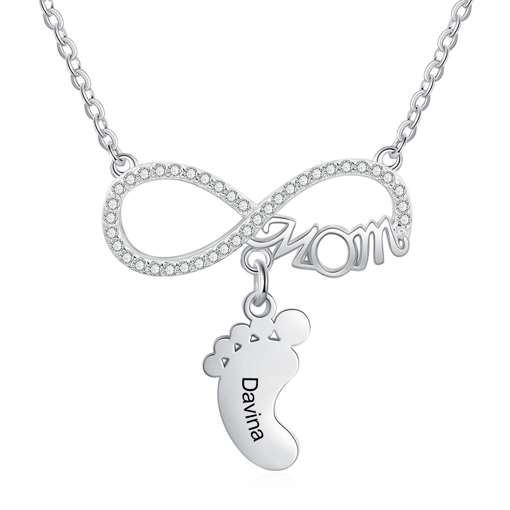 Mother's Day Gifts Personalised Infinity Baby Feet Mother Necklace Engraved 1 Names Necklace Gifts For Mom-Jessemade AU