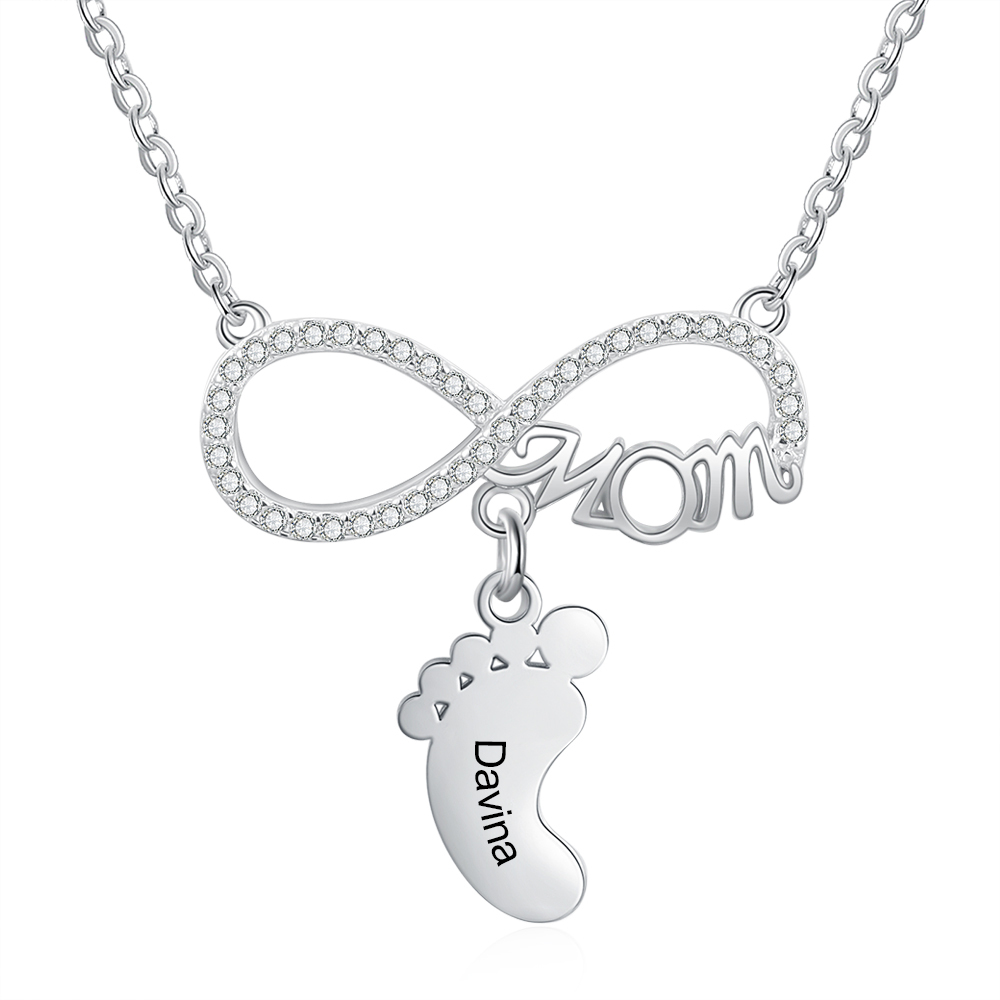 Mother's Day Gifts Personalised Infinity Baby Feet Mother Necklace Engraved 1 Names Necklace Gifts For Mom-Jessemade AU