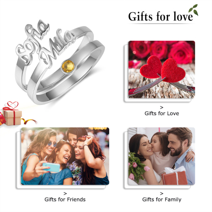 Personalised Birthstone Mother Ring Custom 2 Names Ring Gifts For Her-Jessemade AU