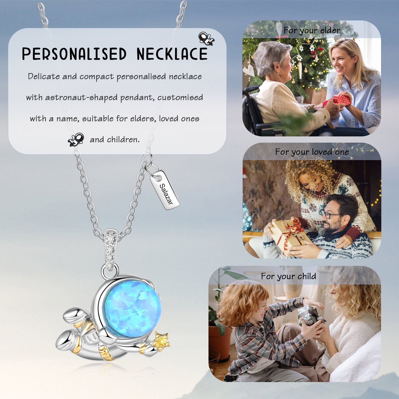 Personalised Women's Necklace Customised Name & Birthstone Astronaut Necklace Birthday Gift for Her-Jessemade AU