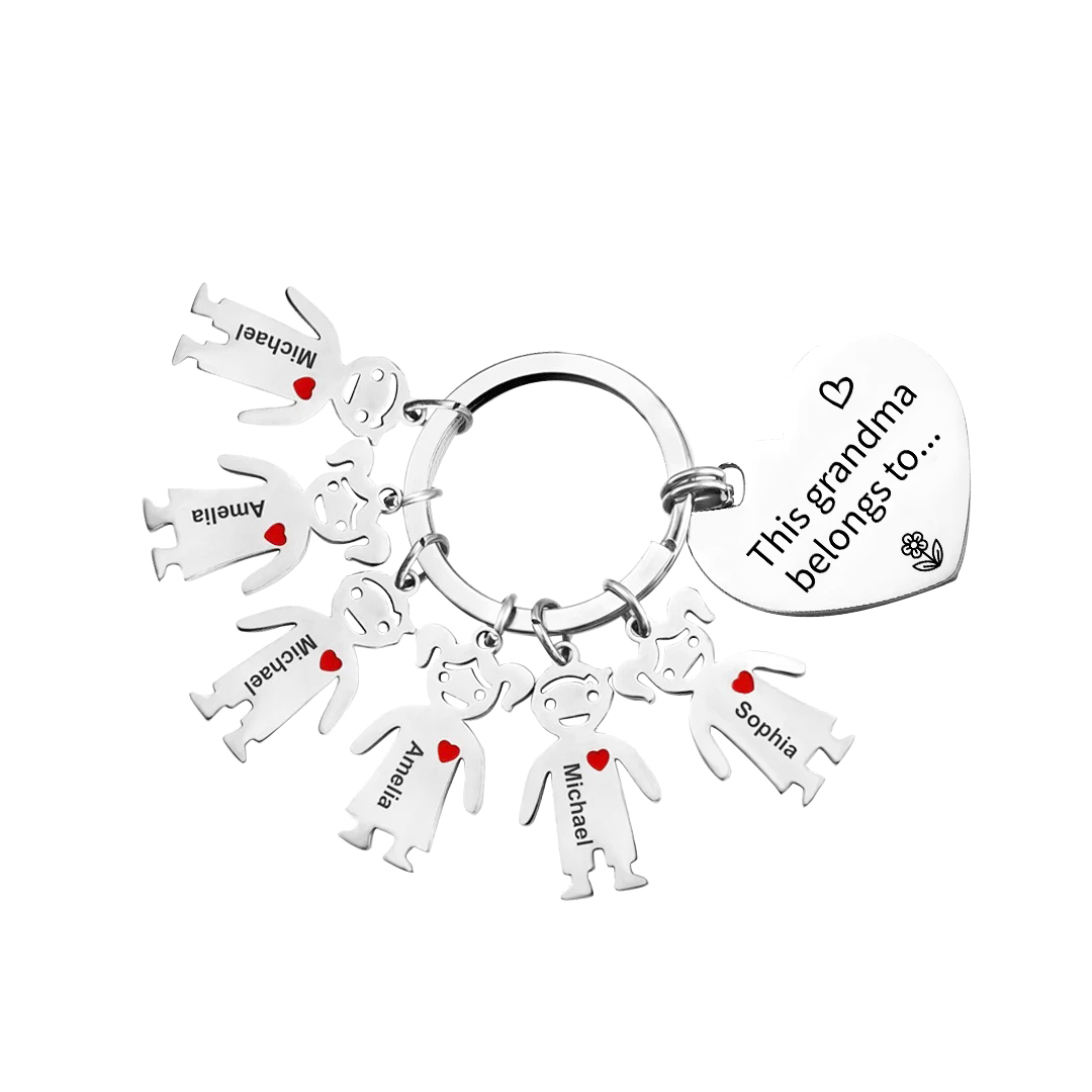 Personalised Keychain with Kid Charm Engraved 6 Names Family Keychain for Grandma-Jessemade AU