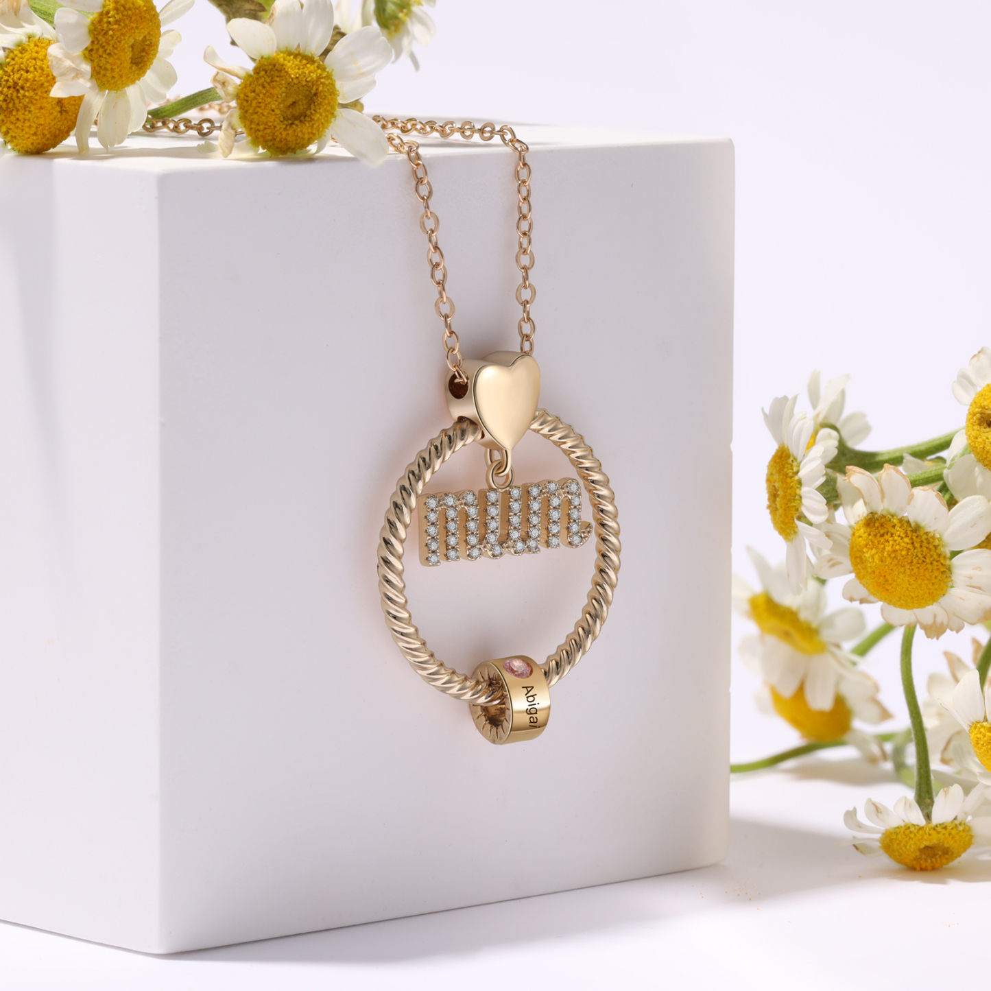1 Name - Personalised Mum Circle Pendant Necklace Custom Name & Birthstone Necklace Gifts For Mum