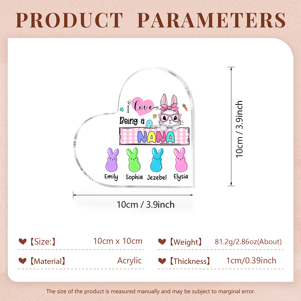 5 Names - Personalised Acrylic Heart Keepsake Custom Names Bunny Ornaments Gifts for Grandma/Mother-Jessemade AU