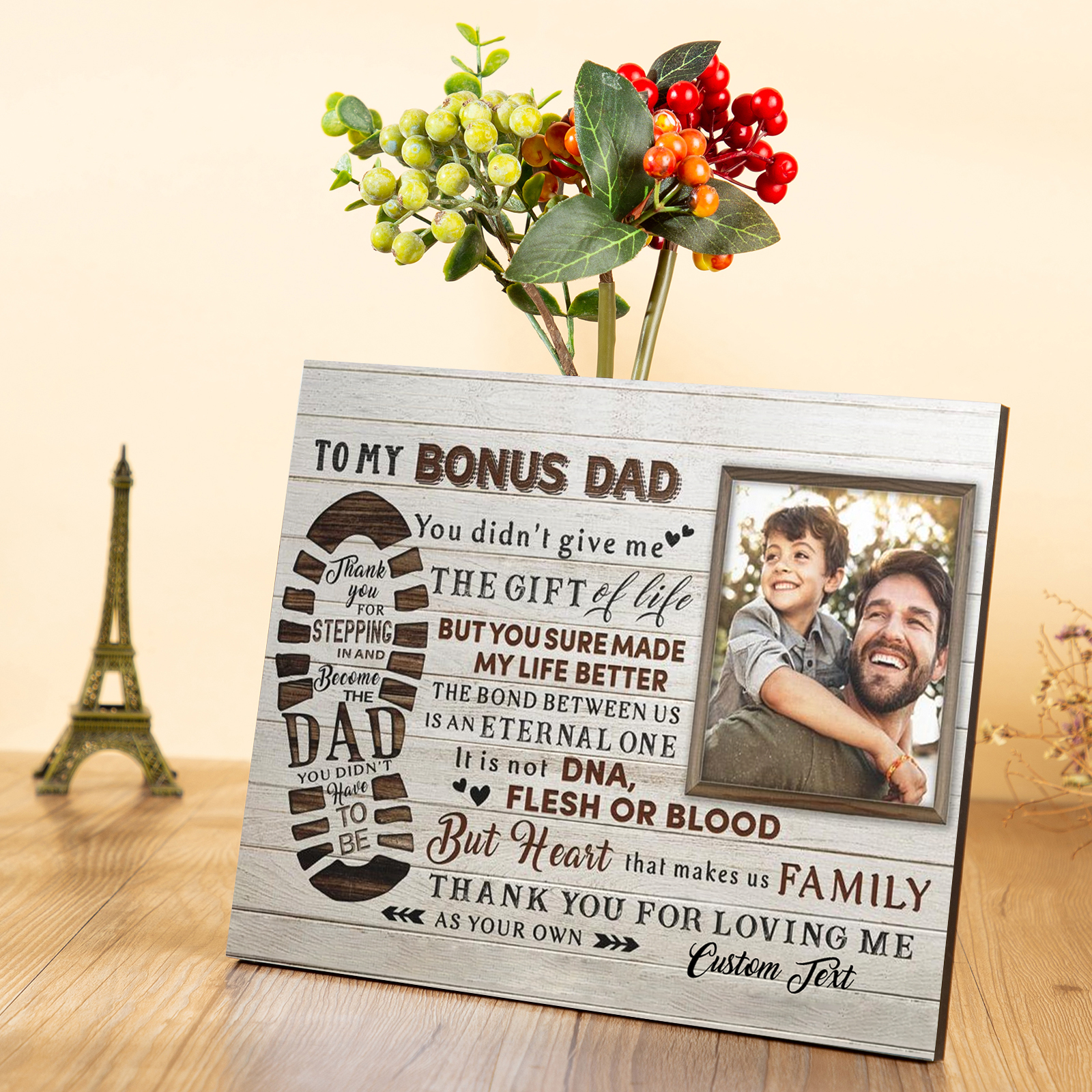 To My Bonus Dad Photo Frame Keepsake Wood Signs-Thank You For Stepping In And Become Dad-Jessemade AU