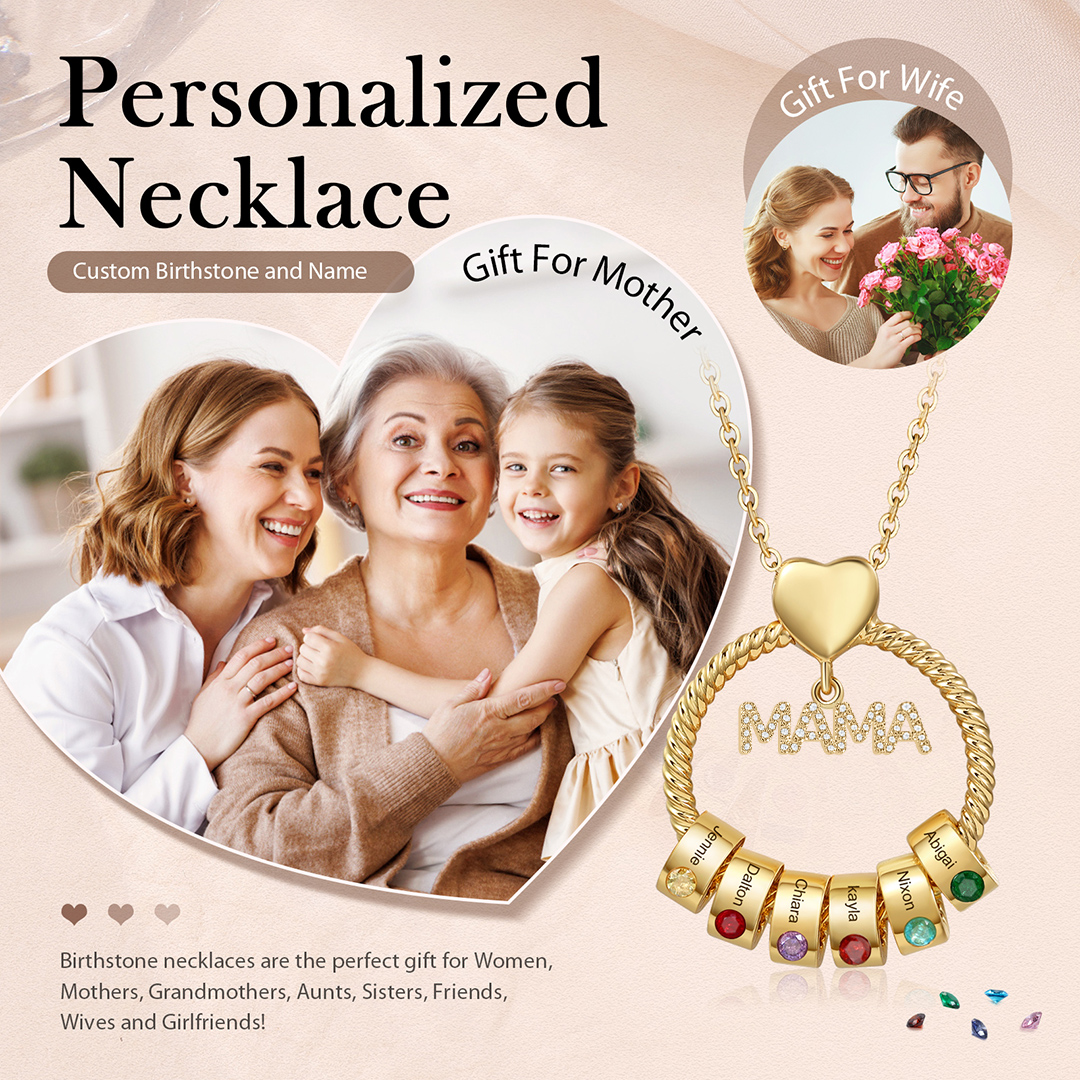 6 Names - Personalised Mama Circle Pendant Necklace Custom Names & Birthstones Necklace Mother's Day Gifts-Jessemade AU