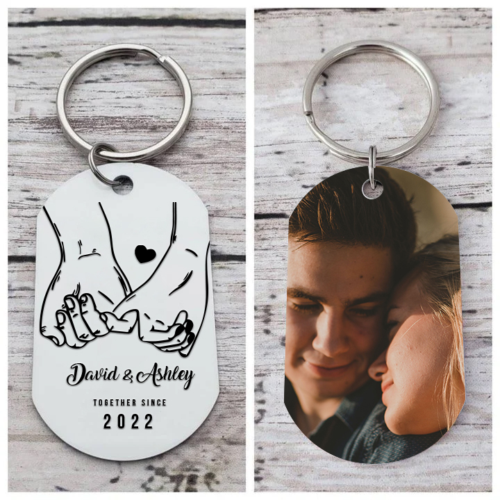 Personalised Couple Photo Keychain Custom 2 Names & Text & Year Keyring Pinky Swear Gift for Him/Her-Jessemade AU