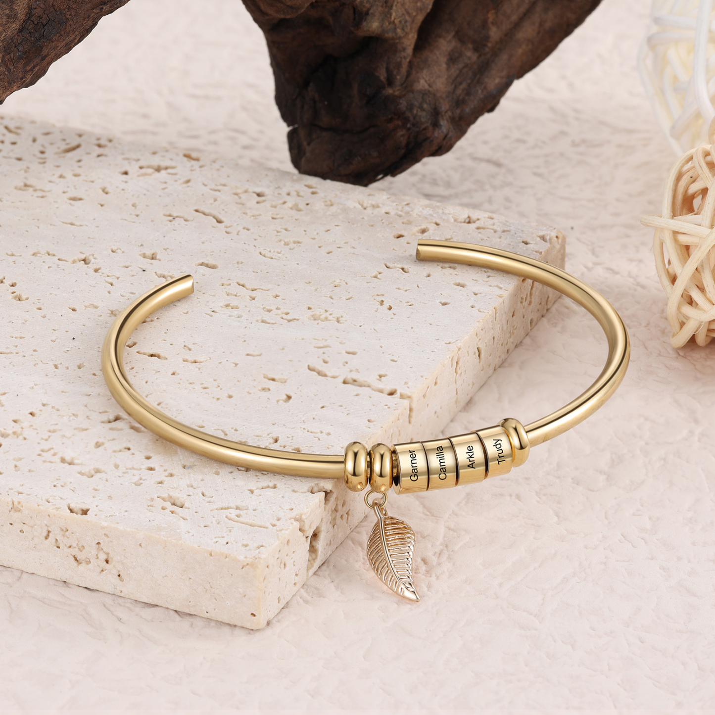 4 Beads Bracelet with a leaf-Jessemade AU