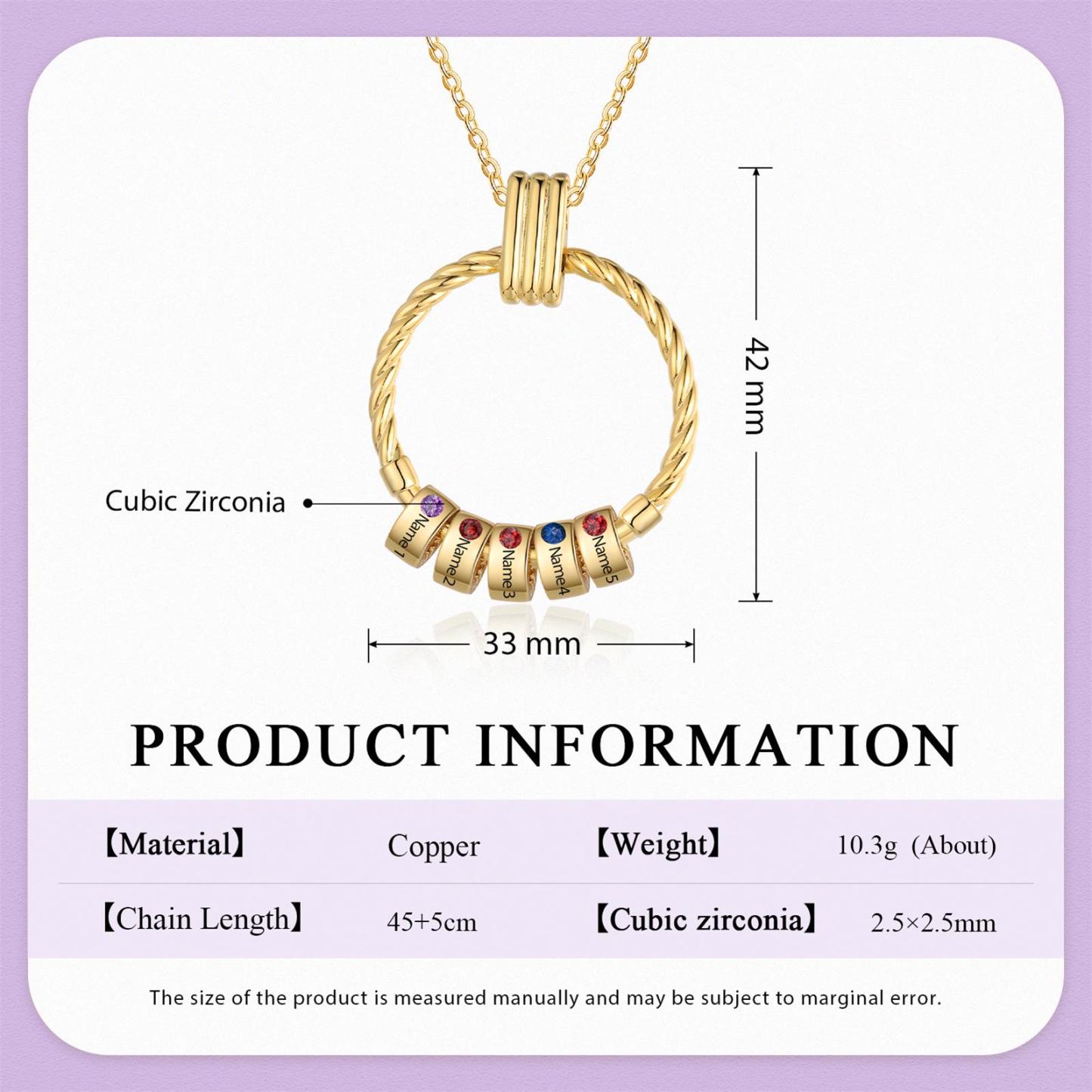 5 Names - Personalised Circle Pendant Necklace Custom Birthstones & Names Necklace Birthday Gift for Her-Jessemade AU