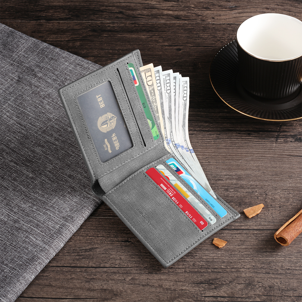 Grey Personalised Leather Wallet Engraved Photo Short Purse Folding Wallet Gifts For Men-Jessemade AU