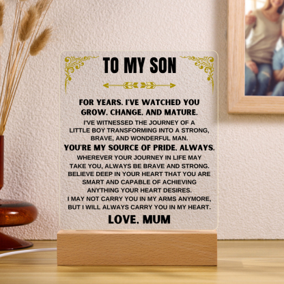 To My Son Acrylic Night Light, "You're My Source Of Pride, Always" LED Lamp Heartwarming Gifts-Jessemade AU