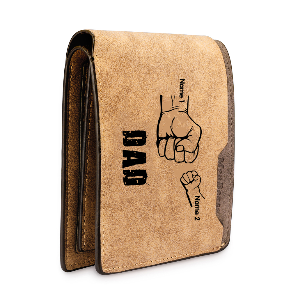 2 Names - Personalised Men Leather Wallet Custom Photo & Text & Name Folding Wallet Fist Bump Wallet Gift for Dad-Jessemade AU