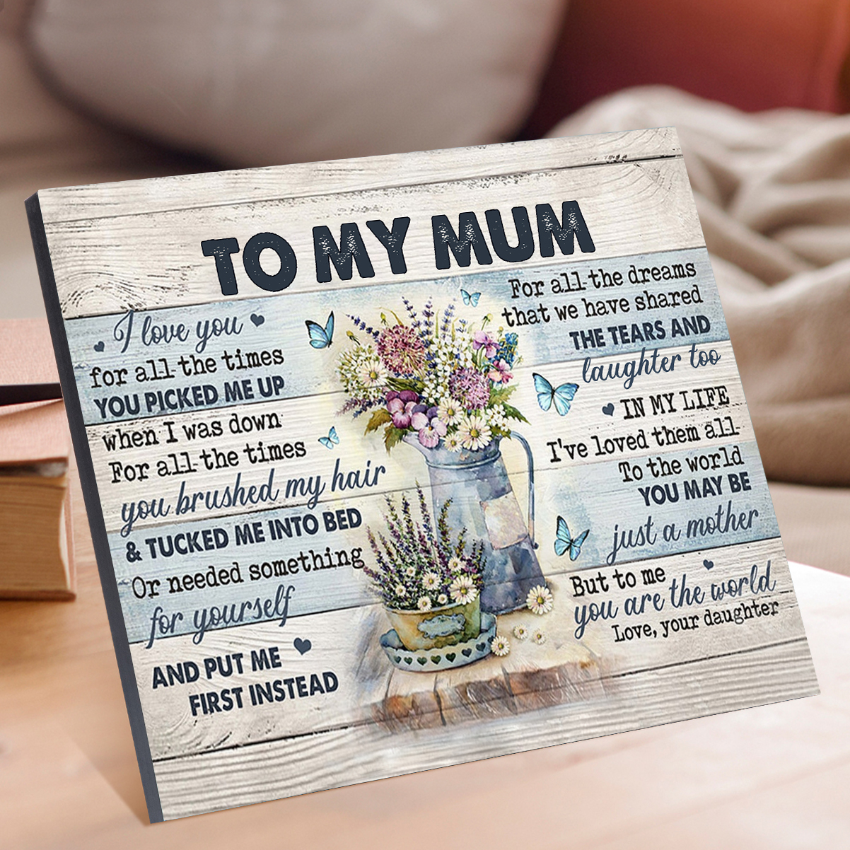 To My Mum Flowers Picture Board Daughter To Mother Keepsake Wood Signs Photo Frame-Jessemade AU