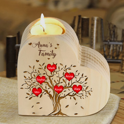 To My Family Wooden Heart Candle Holder Custom 6 Names Family Tree Candlesticks-Jessemade AU