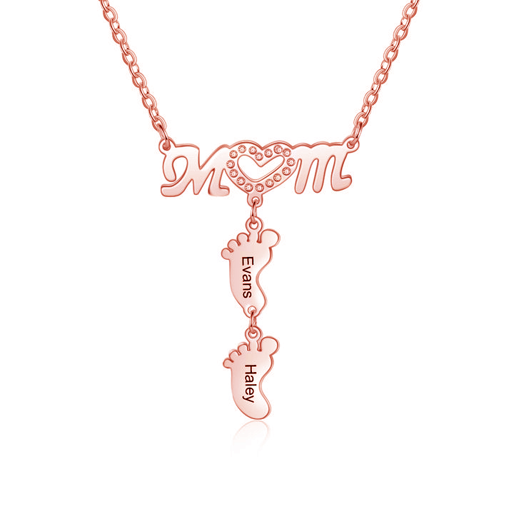 Happy Mother's Day Personalised baby feet Necklace Engraved 2 Names Necklace Gifts For Mum-Jessemade AU