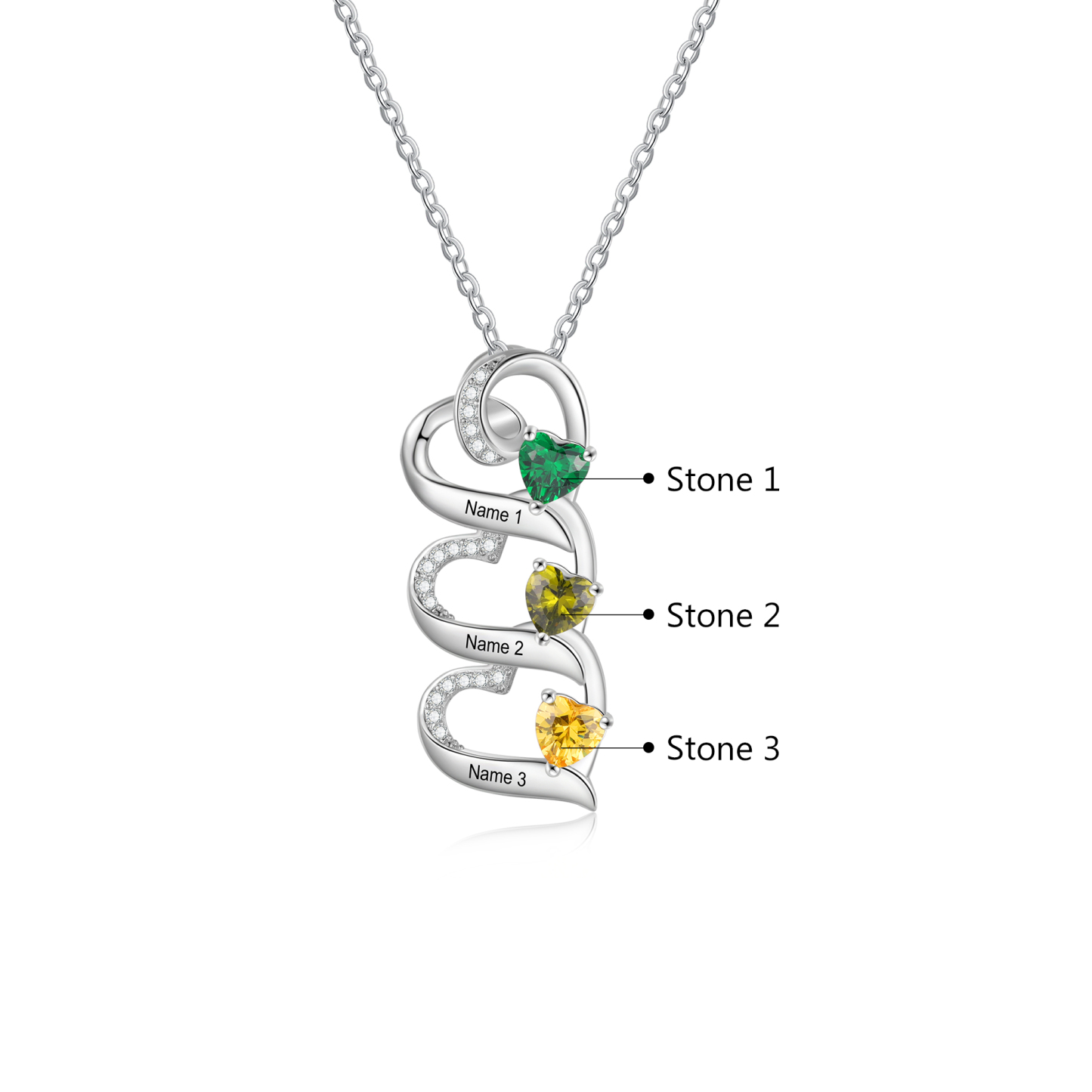 Personalised Heart Pendant Necklace Custom 3 Birthstones & 3 Names Necklace Gifts for Her-Jessemade AU