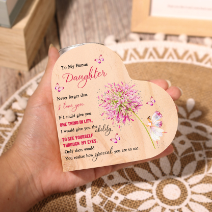 To My Daughter Heart Candle Holder "Never forget that I LOVE YOU" Wooden Candlestick-Jessemade AU