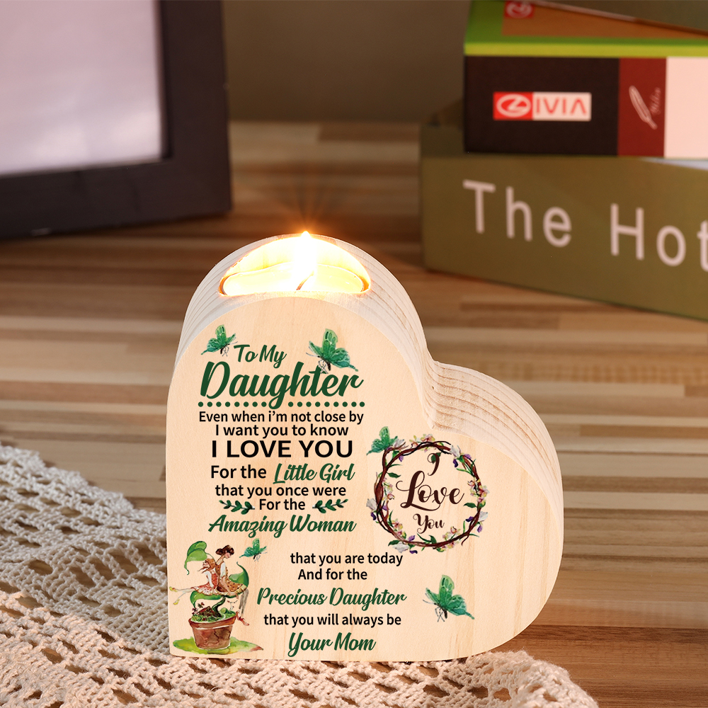 To My Daughter Wooden Heart Candle Holder "I love you" Gifts For Daughter-Jessemade AU