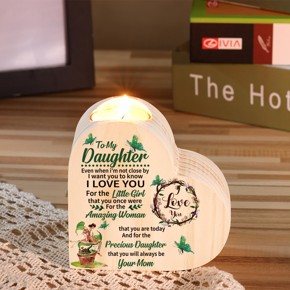 To My Daughter Wooden Heart Candle Holder "I love you" Gifts For Daughter-Jessemade AU