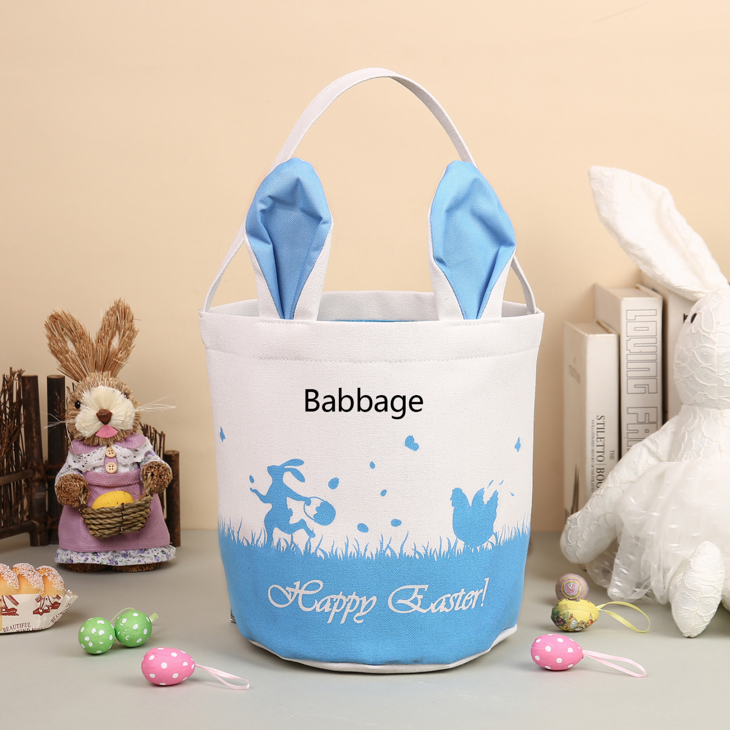 Personalised Bunny Tote Bag Customised with Name Bunny Bucket Bag Easter Gifts-Jessemade AU
