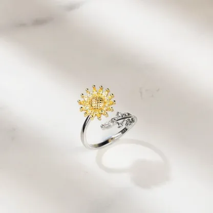 For Daughter-S925 Sunflower Fidget Ring Anxiety Spinning Ring" It Can Drive Away Your Anxiety"-Jessemade AU