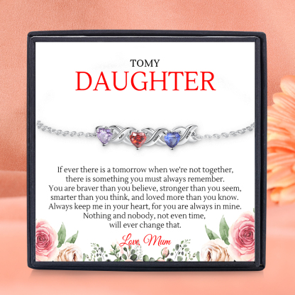 Personalised Bracelet With 3 Heart Birthstones Engraved Names Bracelet Gift For Women-Jessemade AU
