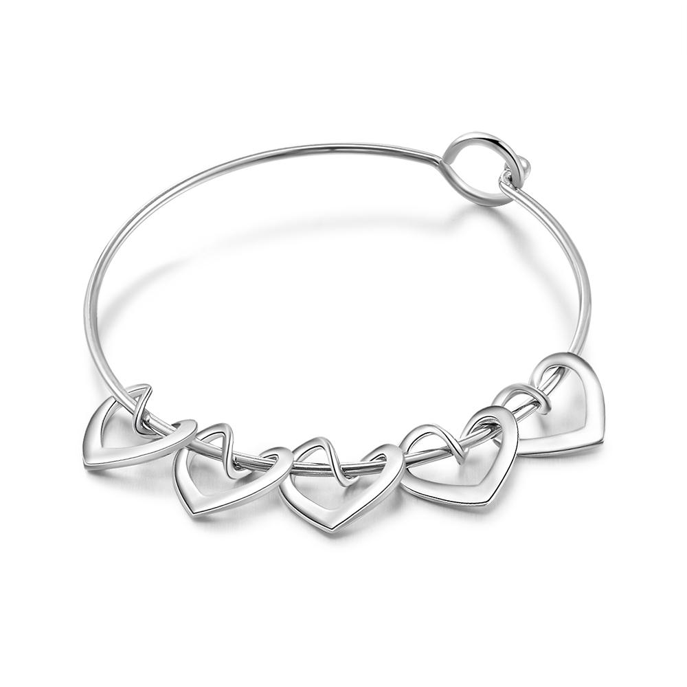 Personalised Love Bracelet with 2 Heart Charms Engraved Name Bangle Bracelet-Jessemade AU