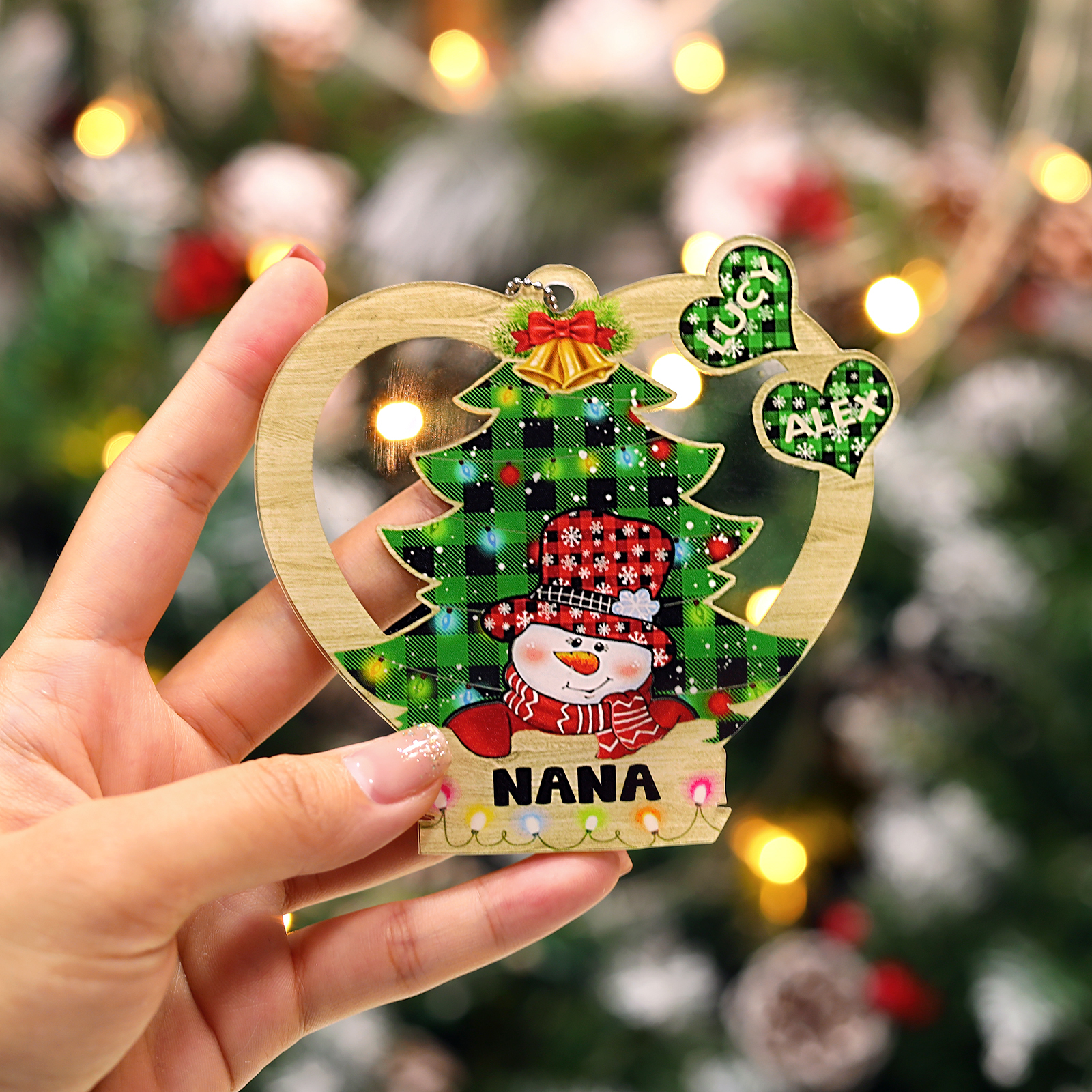 2 Names - Personalised Heart Christmas Tree Ornament Customised Name & Text Acrylic Snowman Hanging Ornaments Gift for Family-Jessemade AU