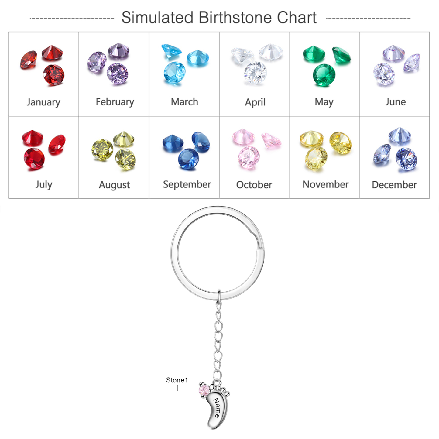 Personalised Baby Feet Keychain With 1 Birthstones Engraved names Keychain Gifts For Mother-Jessemade AU