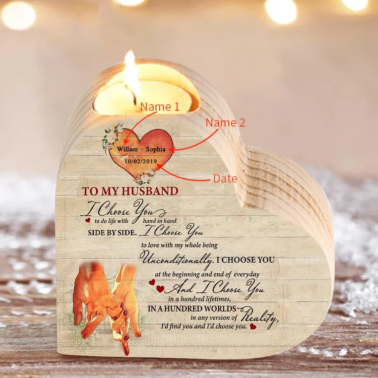Personalised Couple Heart Candle Holder "I choose you to do life with side by side"Wooden Candlesticks Valentines Gift-Jessemade AU