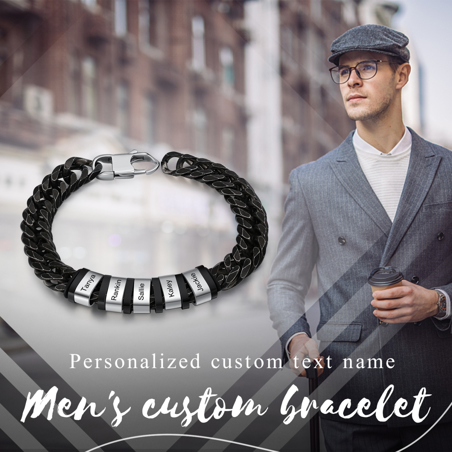 Personalised Black Stainless Steel Bracelet Custom 5 Names Men's Women's Bracelets For Couple-Jessemade AU