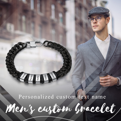 Personalised Black Stainless Steel Bracelet Custom 5 Names Men's Women's Bracelets For Couple-Jessemade AU