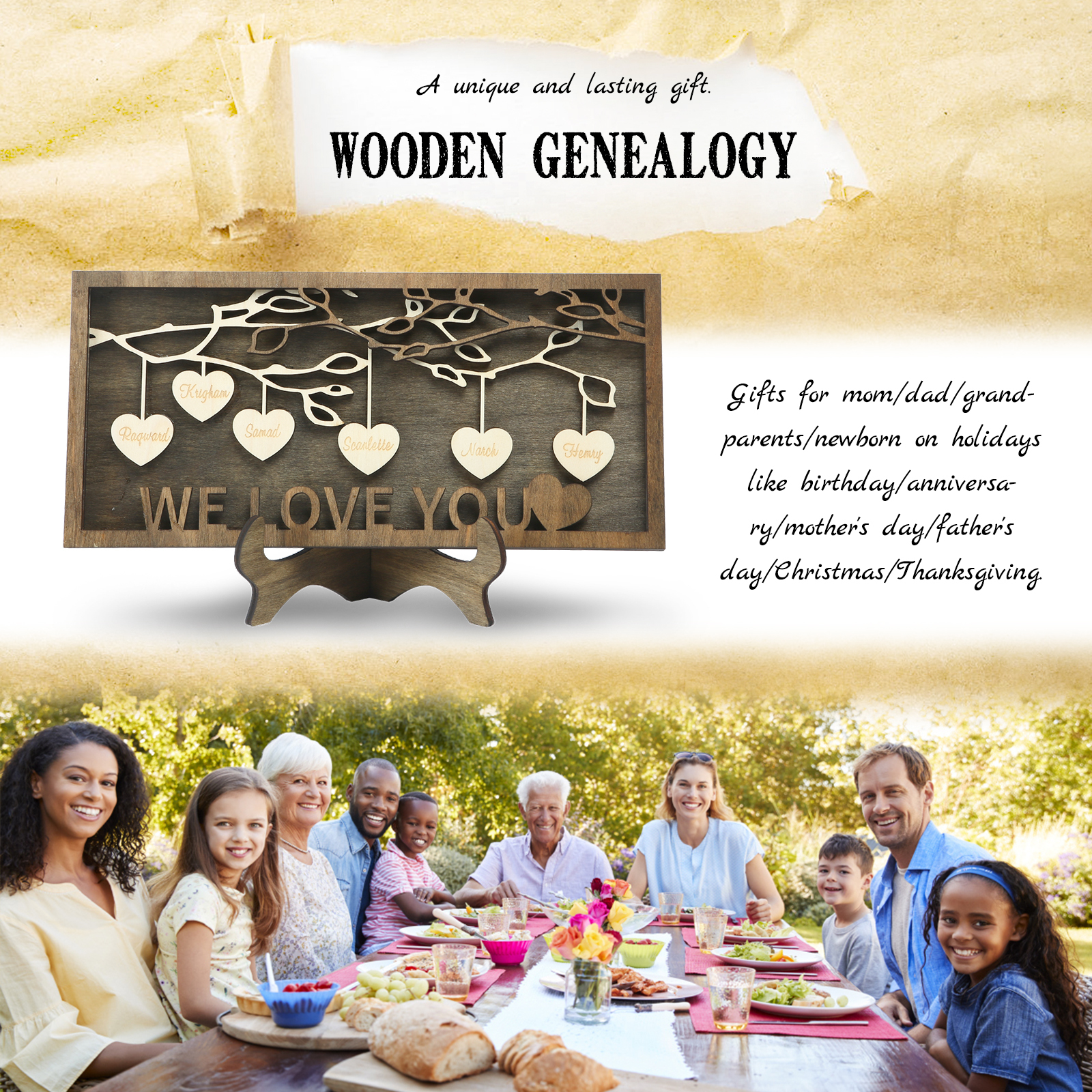 Custom Family Tree Sign Engrave 6 Names Wooden Family Frame Home Decor-Jessemade AU