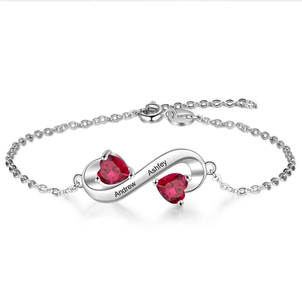 Personalised Infinity Heart Bracelet with 2 Birthstones Engraved 2 Names Bracelet Gifts For Her-Jessemade AU