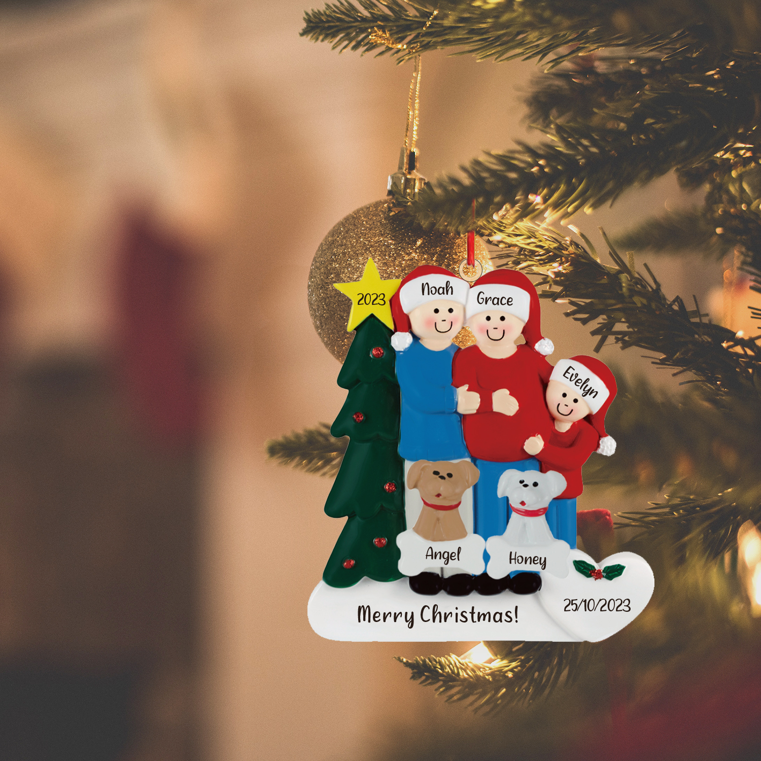 5 Names - Personalised Wooden Christmas Ornaments with Pet Names Customised Text & Date Xmas Decor Gifts for Family Friends-Jessemade AU