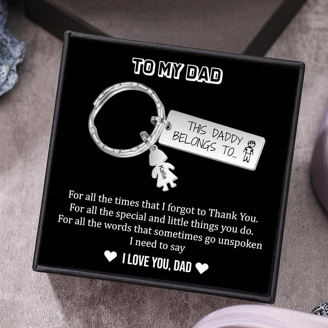 Personalised Keychain with 1 Kid Charms Father's Day Gift "This Daddy Belongs To" Custom Family Keyring-Jessemade AU