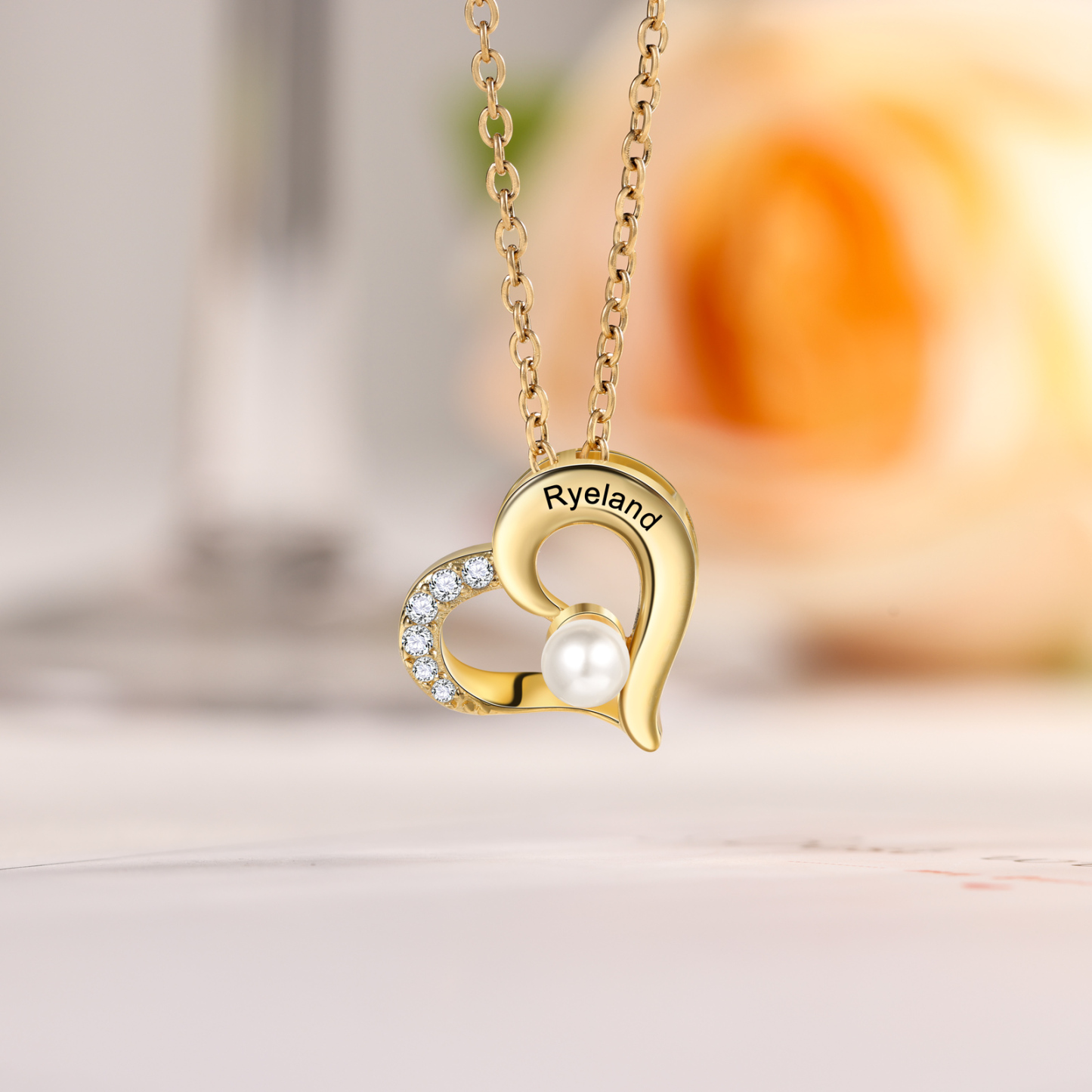 1 Name - Personalised Heart Shape Pendant Necklace Women's Customised Name Necklace Pearl Necklace Birthday Gift for Mother-Jessemade AU