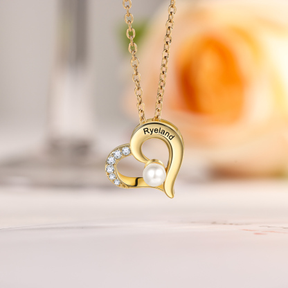 1 Name - Personalised Heart Shape Pendant Necklace Women's Customised Name Necklace Pearl Necklace Birthday Gift for Mother-Jessemade AU